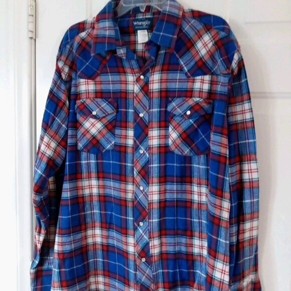 Vintage Wrangler Western Shirt Men’s 2XT Plaid Flannel Western Retro Pearl Snap - Picture 5 of 6